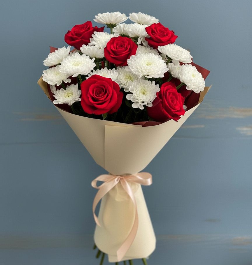 Букет цветов из: Розы и Хризантемы в Северном Новосибирской области