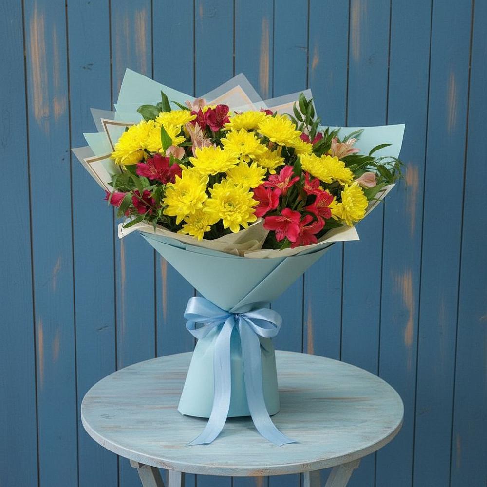 Букет цветов из: Альстромерии и Хризантемы в Северном Новосибирской области