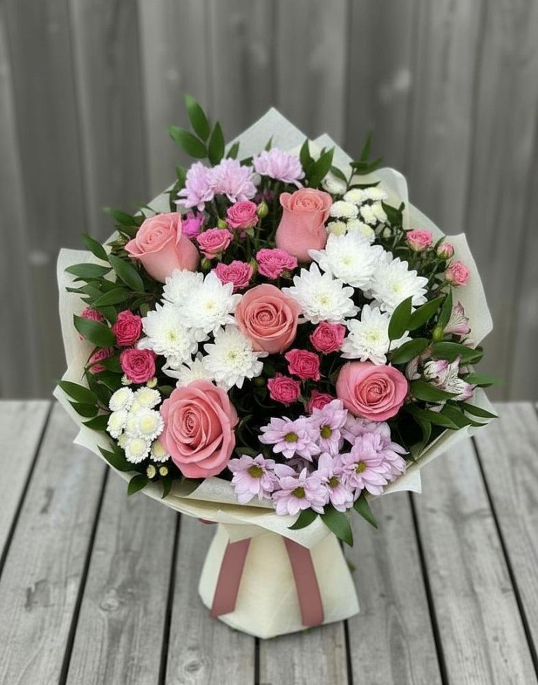 Букет цветов из: Альстромерии, Гвоздики, Розы и Хризантемы в Северном Новосибирской области