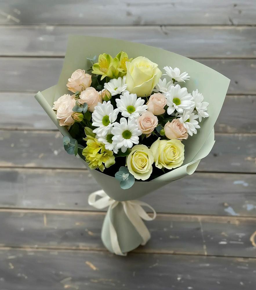 Букет цветов из: Альстромерии, Розы и Хризантемы в Северном Новосибирской области