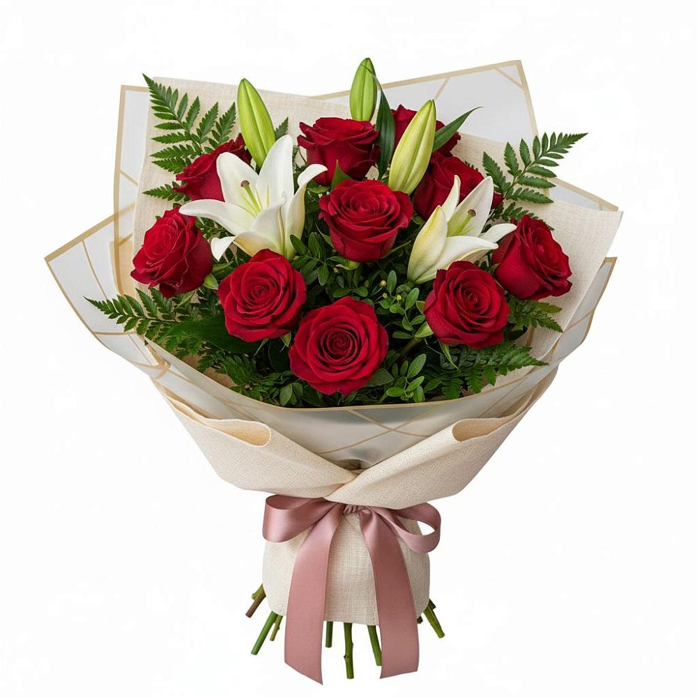 Букет цветов из: Лилии и Розы в Северном Новосибирской области