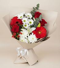 Букет цветов из:  Розы, Хризантемы, Герберы и Лилии в Северном Новосибирской области