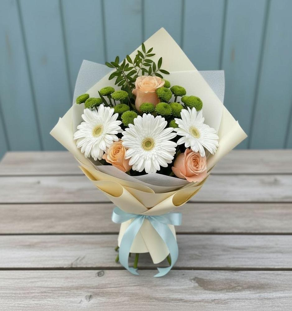 Букет цветов из: Герберы, Розы и Хризантемы в Северном Новосибирской области