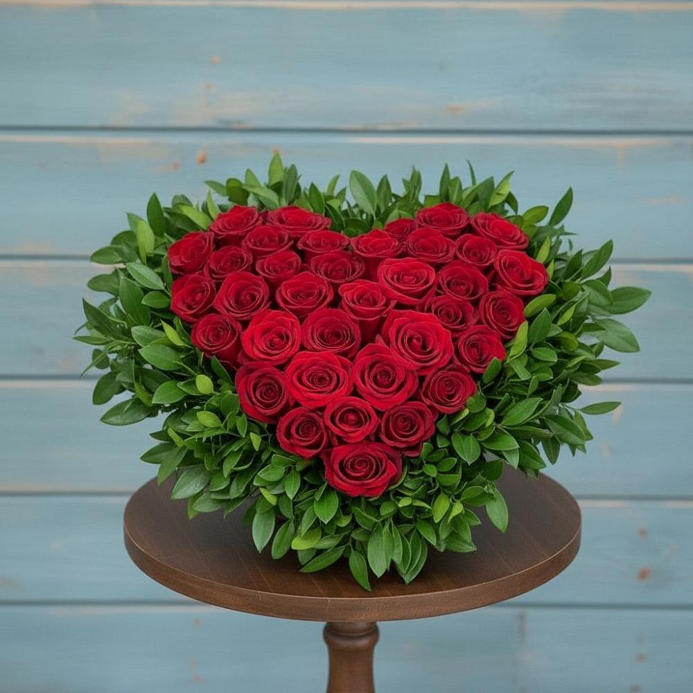 Цветочная композиция из Розы в виде сердца в Северном Новосибирской области