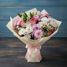 Букет цветов из:  Хризантемы, Альстромерии и Розы в Северном Новосибирской области