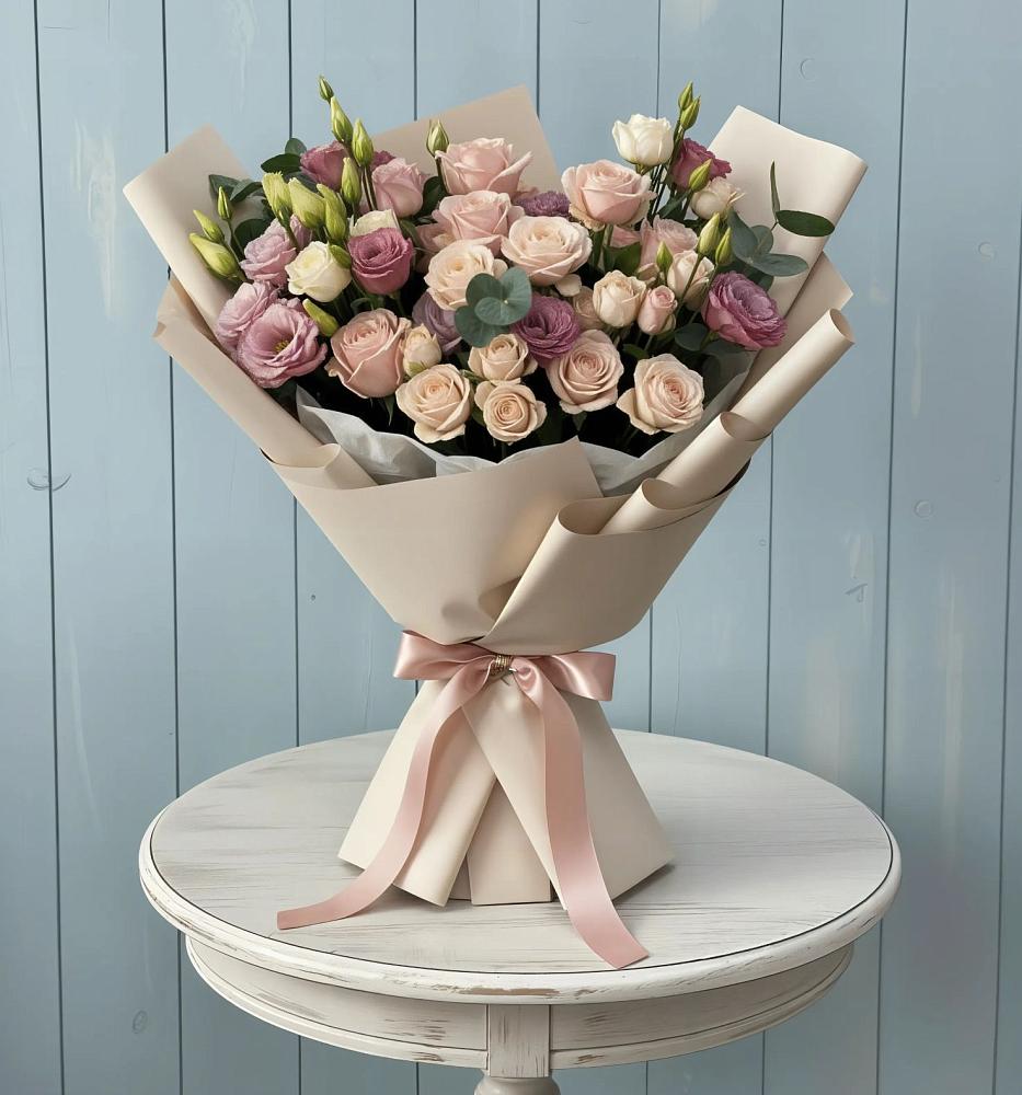 Букет цветов из: Розы и Лизиантусы в Северном Новосибирской области