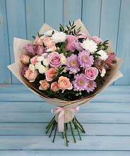 Букет цветов из:  Хризантемы, Розы и Альстромерии в Северном Новосибирской области