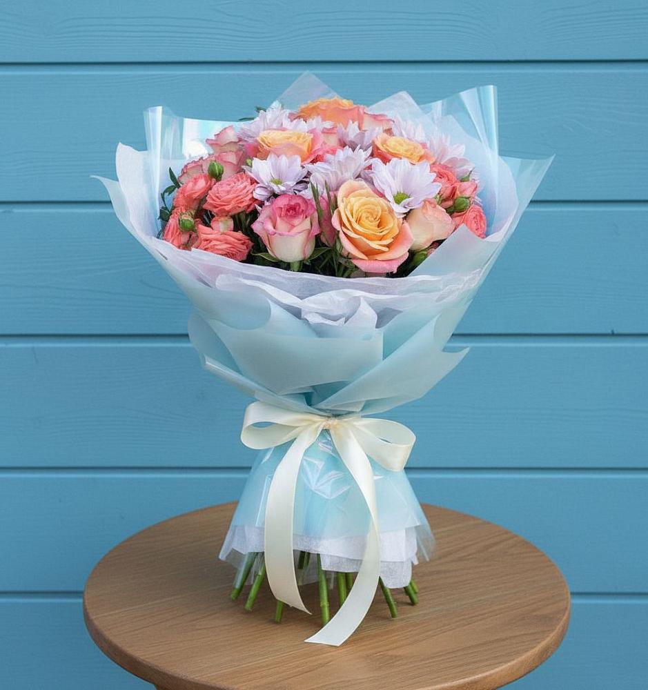 Букет цветов из: Хризантемы и Розы в Северном Новосибирской области