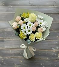 Букет цветов из:  Альстромерии, Розы и Хризантемы в Северном Новосибирской области