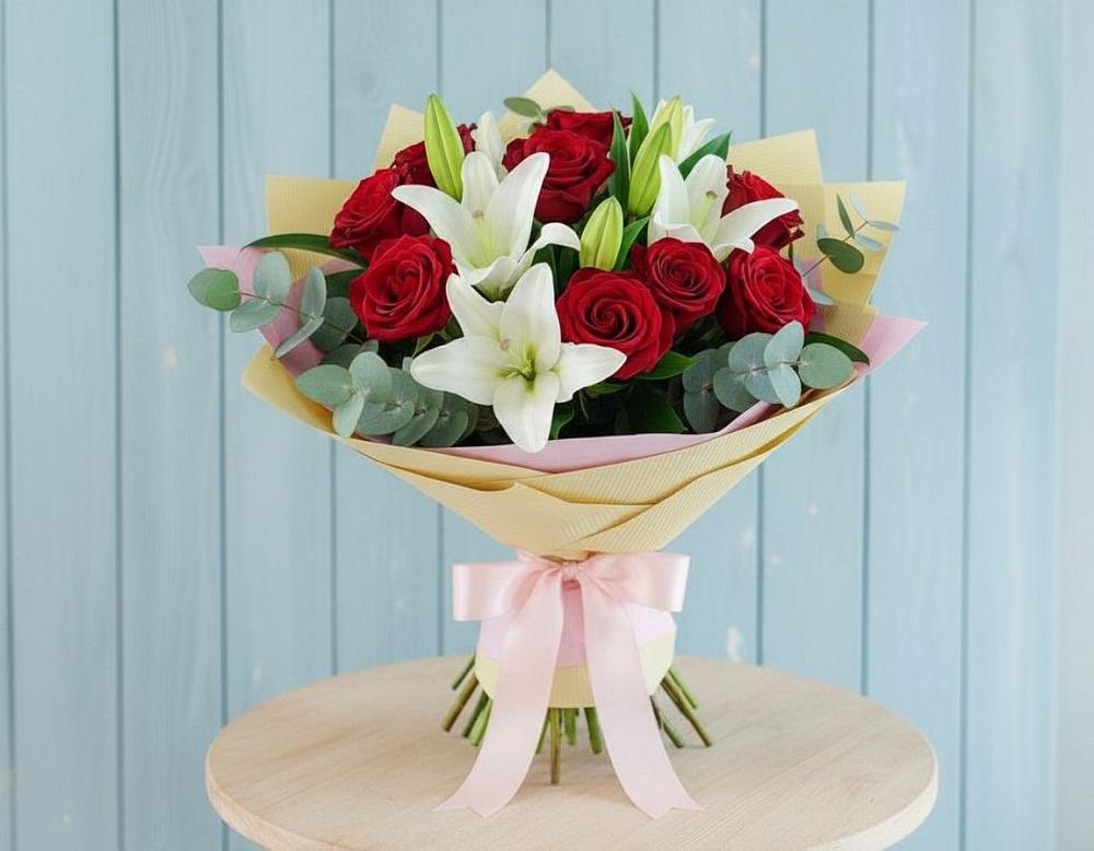 Букет цветов из: Лилии и Розы в Северном Новосибирской области